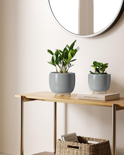 LE TAUCI Ceramic Plant Pots, 5.1 + 6.4 Inch, Set of 2, Reactive Glaze Gray - color: Reactive Glaze Gray