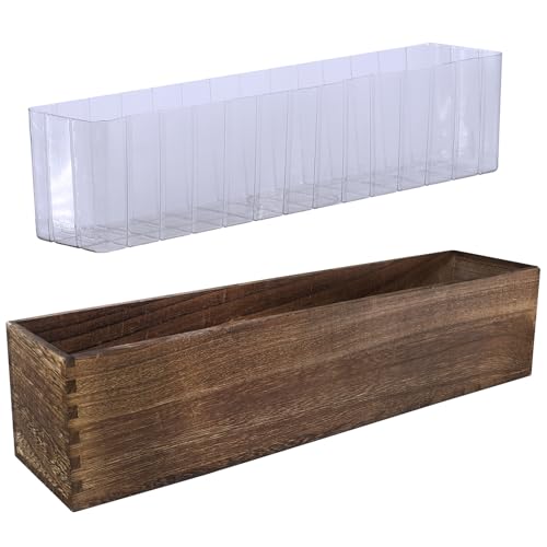 Winlyn Rustic Wooden Planter Box 17.3" L x 3.9" W x 3.9" H Brown Rectangular Planter Decorative Wood Box with Removable Plastic Liner Window Box for Farmhouse Wedding Home Garden Table Centerpiece. - color: Brown, size: Medium