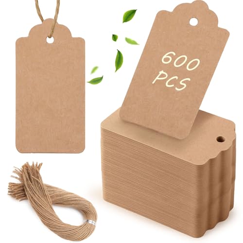 SallyFashion 600Pcs Kraft Price Tags with String, 1.7 X 2.8 inch - color: 600 Brown