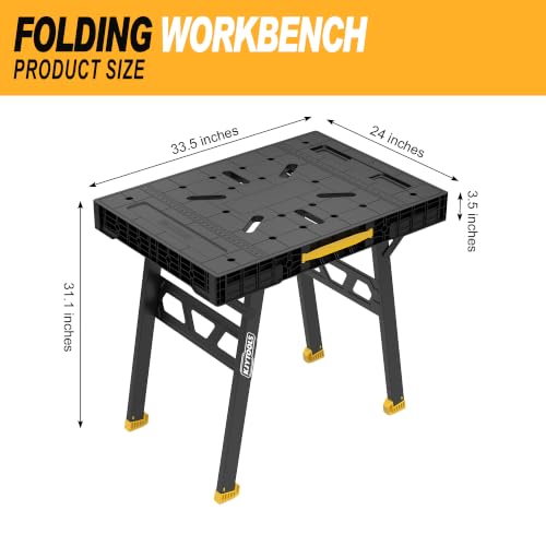 Portable Work Table, 1650lbs Capacity, Folding Work Bench, Yellow - color: Yellow