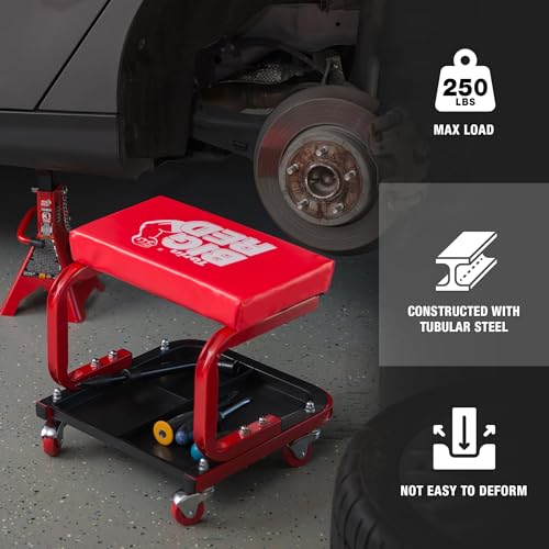 BIG RED Mechanic Stool with Wheels Rolling Creeper Seat - color: Red