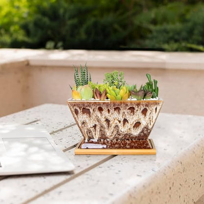 ARTKETTY Succulent Pots, 7 Inch Large Plant Pots with Drainage Tray - color: White With Tray