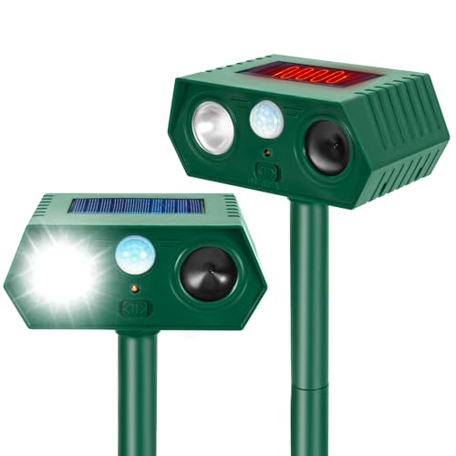 Solar Ultrasonic Animal Repellent Outdoor, 4Pack Waterproof Deer Repellent Devices with RIP Motion Sensor, Cat Repellent with LED Flashing Lights, Raccoons, Skunks, Rabbits Deer Deterrent Outdoor