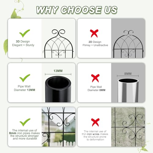 YOBAZAN 72x80in Rustic Iron Arch Decoration Garden Trellis with Black Metal Coating – Perfect for Supporting Climbing Plants Outdoor, Roses, Vines, Flowers, and Vegetables. - style: 4 Pack