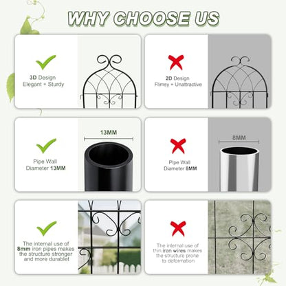 YOBAZAN 72x80in Rustic Iron Arch Decoration Garden Trellis with Black Metal Coating – Perfect for Supporting Climbing Plants Outdoor, Roses, Vines, Flowers, and Vegetables. - style: 4 Pack
