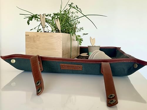 Plant Repotting Mat for Indoor Garden, Thickened Canvas Plant Transplanting Mat Waterproof, Portable and Foldable Gardening Mat for Potting Soil Mess Control, Brass Corner Snaps (Green, 20 x 30) - color: Green With Leather Trims