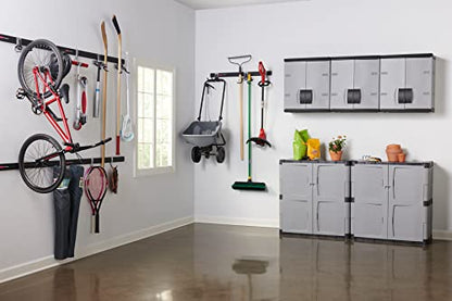 Rubbermaid Wall Mounted Storage Cabinet with Doors 150-Pound Capacity Gray Lockable Three-Shelf Cubbard for Tools/Car Accessories/Cleaning in Home/Garage/Outdoor Areas - size: Small