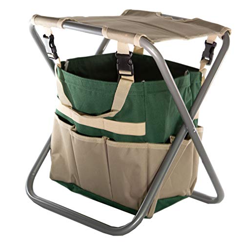 Gardener Select (GTL1011 Folding Garden Chair Stool - Portable Foldable Canvas Gardening Seat/Kneeler for Comfort & Storage