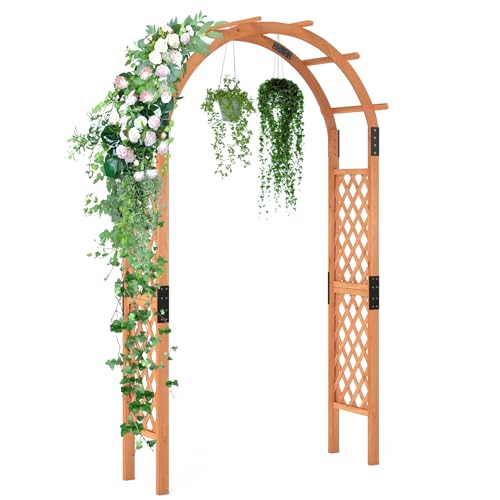 Giantex 7.7FT Wooden Garden Arbor Trellis, Wood Wedding Arch for Ceremony - color: Walnut Brown, size: 52''W x 93''H