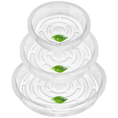 18 Pack Plant Saucers, HOMENIANG 18Pcs Clear Plant Saucer Drip (6inch / 8inch / 10inch), Flower Pot Trays, Plant Drainage Trays for Indoor Outdoor Garden Plants, 6 Pieces of Each Size - size: 6,8,10 Inch/18pcs