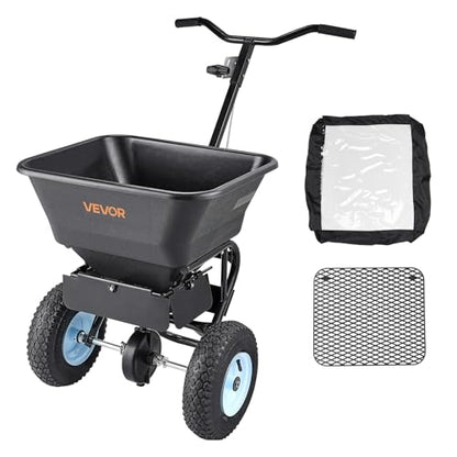 VEVOR Broadcast Spreader 15 lbs Capacity Hopper Walk-Behind Push Spreader | For Lawn & Garden Small Home Use, 9.8 ft Spreading Width, 10" All-Terrain Tires, Adjustable Flow Control for Fertilizer Seed