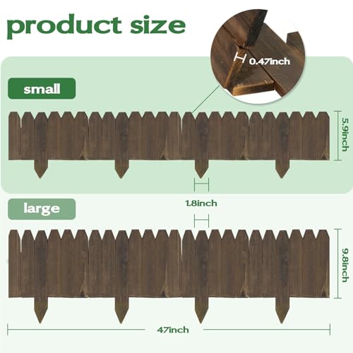 Wood Garden Edging for Landscaping – Flat Panel Fence Border for Flower Beds, Decorative Wooden Stakes for Lawn & Pathway, Durable Natural Wood Design for Outdoor Use, 5.9 in H x 4.0 ft L (3 Pack)