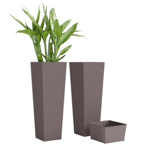 Outsunny 32 Inch Tall Planters for Outdoor Plants Set of 2, Brown - color: Brown, size: 32 Inch