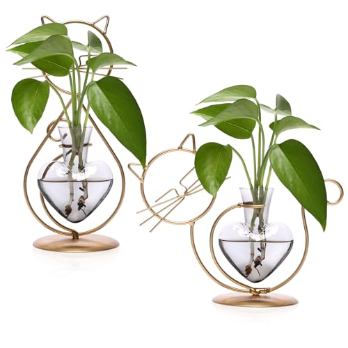Plant Terrarium Propagation Station Gifts for Women Cat Lover - color: Gold Gray