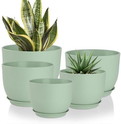 YNNICO Plant Pots 10/9/8/7.5/7 inch with Multi Mesh Drainage Holes - color: Green, size: 10/9/8/7.5/7 inch