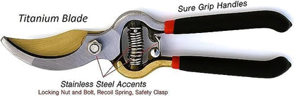 Garden Guru Indestructible Titanium Garden Clippers - Professional Bypass Hand Pruner Pruning Shear with Comfort Grip Handles for Gardening, Trimming, and Yard Work - Hardened Steel & Titanium Blade - size: 1 Pack, style: Titanium Bypass