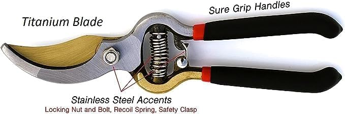 Garden Guru Indestructible Titanium Garden Clippers Professional Bypass Hand Pruner Pruning Shear with Comfort Grip Handles for Gardening Trimming and Yard Work Hardened Steel & Titanium Blade(2 Pack) - size: 2 Pack, style: Titanium Bypass