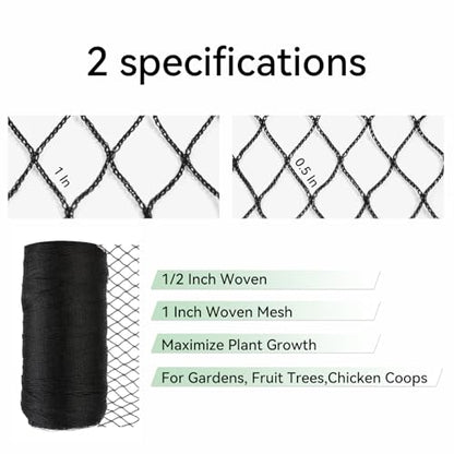 Bird Netting 25x25 FT 1/2 Inch Mesh Heavy Duty Woven Mesh Netting - size: 25x25Ft-0.5"