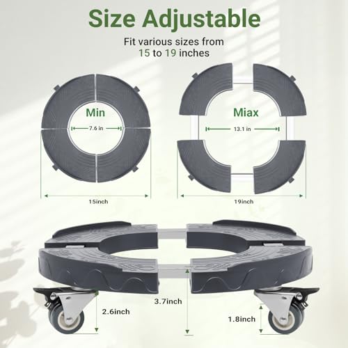 Nefish Trash can Dolly, 15-19 Inch Adjustable Trash Can Wheels, Heavy Duty Drum Dollies 440lbs Keg Dollys Garbage can Wheels, Multi Functional Plant Rollers with Wheels - color: Gray, size: 2IN（1pack）