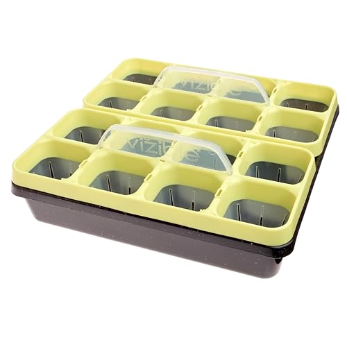 Vizible 16-Cell Seed Starting Tray Caddy | Reuseable Clear Cell Design | Perfect for Vegetables Including Tomatoes and Peppers, Flowers and Herbs (Cosmos Yellow) - color: Cosmos Yellow