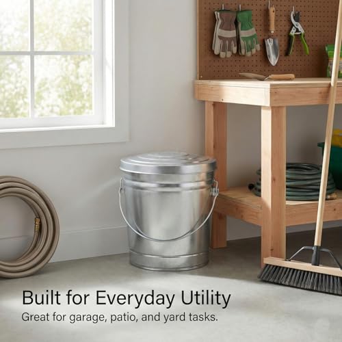 6 Gallon Outdoor Garbage Can, Galvanized Metal Trash Can with Locking Lid, Rust & Weather Resistant Storage Bin for Dog Poop, Pet Food, Charcoal