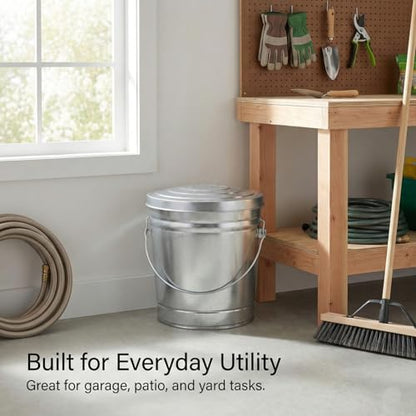 6 Gallon Outdoor Garbage Can, Galvanized Metal Trash Can with Locking Lid, Rust & Weather Resistant Storage Bin for Dog Poop, Pet Food, Charcoal