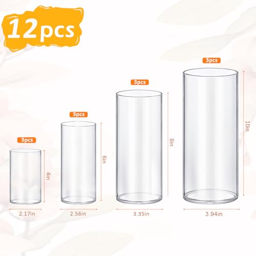 12 Pack Glass Cylinder Vases 4,6,8,10 Inch Tall Clear Flower Vase Hurricane Floating Candle Holder for Table Centerpiece Wedding Home Decor. - size: 12 Pack (4,6,8,10 Inch )