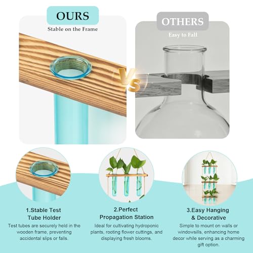 XXXFLOWER Wall Hanging Propagation Station with Wooden Stand Blue - color: Blue-9 Tube Vase