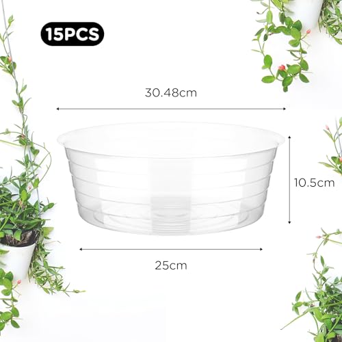 Hoolerry 15 Pcs Plastic Plant Saucer Clear Deep Tray, 12 Inch - size: 12 Inch