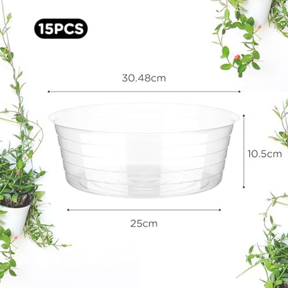 Hoolerry 15 Pcs Plastic Plant Saucer Clear Deep Tray, 12 Inch - size: 12 Inch