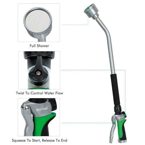 RESTMO 24 Inches Long Watering Wand for Garden Hose, Full Shower Spray Wand - color: Green