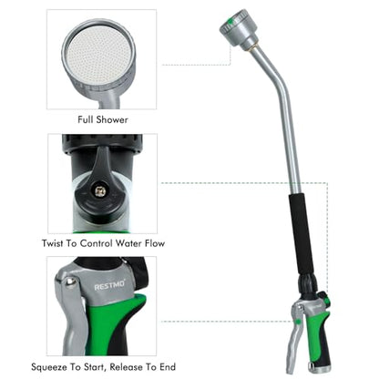 RESTMO 24 Inches Long Watering Wand for Garden Hose, Full Shower Spray Wand - color: Green