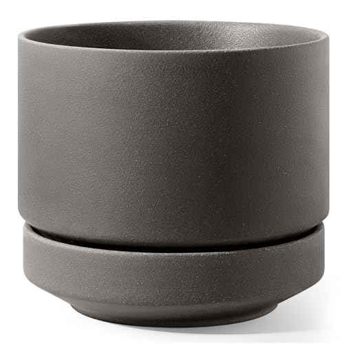 LE TAUCI 12 Inch Pot for Plants with Saucer, Ceramic Indoor Planter Pot with Drainage Hole, Mesh Pad Included, Unglazed Porous Ceramic, Modern for Home and Office, Charcoal Gray - color: Charcoal Gray, size: 12 Inch