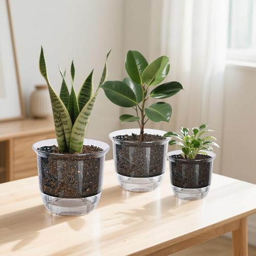 Plant Pots 6 inch Set of 3, Self Watering Pots for Indoor Outdoor Plants - color: 3pcs Large