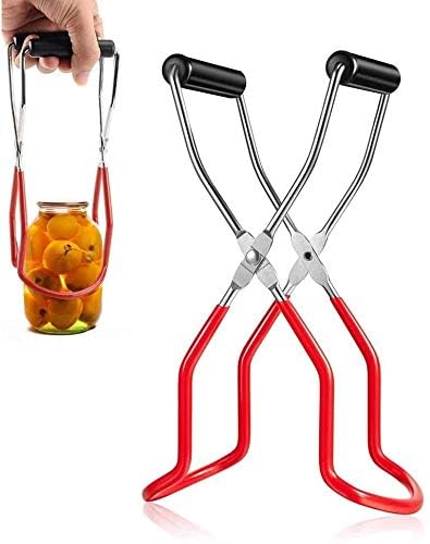 Canning Jar Lifter Tongs - Stainless Steel Jar Lifter with Rubber Grips - color: Red
