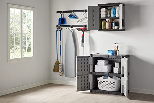 Rubbermaid Wall Mounted Storage Cabinet with Doors 150-Pound Capacity Gray Lockable Three-Shelf Cubbard for Tools/Car Accessories/Cleaning in Home/Garage/Outdoor Areas - size: Small