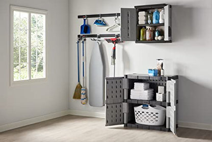 Rubbermaid Wall Mounted Storage Cabinet with Doors 150-Pound Capacity Gray Lockable Three-Shelf Cubbard for Tools/Car Accessories/Cleaning in Home/Garage/Outdoor Areas - size: Small