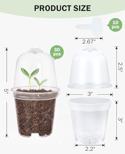 homenote 3 Inch Nursery Pots with Humidity Domes for Seed Starting (30 Pcs) - color: Transparency-with Lid, size: 3 Inch-30 Pack