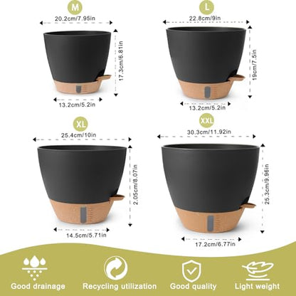 Self Watering Pots for Indoor Plants 12/10/9/8 Inch Plastic with Reservoir - color: Black