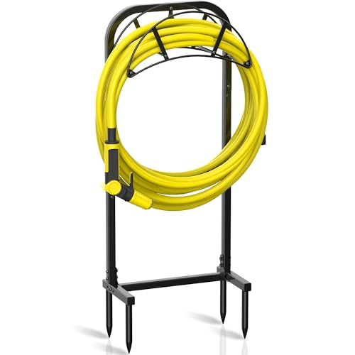 Suchek Garden Hose Holder, Upgraded 4 Spikes Water Hose Holder, Heavy Duty Hose Stand Holds 150ft Hose, Freestanding Hose Hanger, Hose Storage Organizer for Outside Yard Lawn (Black) - style: 4 Spikes-Black