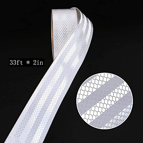 Reflective Tape, Waterproof Self Adhesive Dot Safety Reflector - color: White, size: 2 Inch x 32.8 Feet