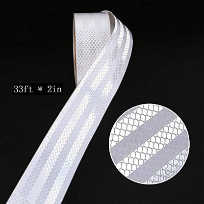 Reflective Tape, Waterproof Self Adhesive Dot Safety Reflector - color: White, size: 2 Inch x 32.8 Feet