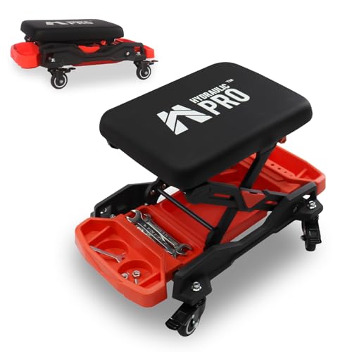 Rolling Creeper Seat, 300 LBS Garage Stool with 4 Locking Wheels