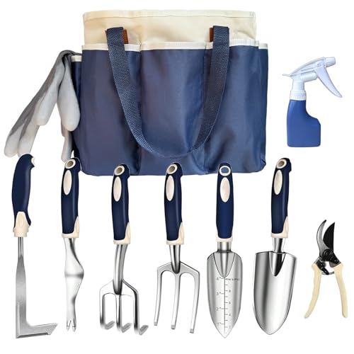 Gardening Tool Set, 10-Piece Heavy-Duty Aluminum Garden Tools with Non-Slip Handles and Large Tool Bag with Storage Pockets, Durable Hand Gardening Tools - Perfect Gardening Gift for Men and Wome