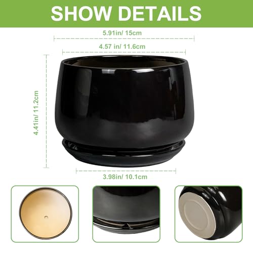 G EPGardening 6 Inch Planter, Ceramic Pot for Plants, Black - color: Black, size: 5 Inch