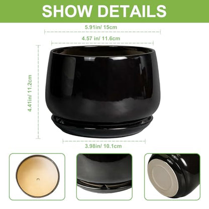 G EPGardening 6 Inch Planter, Ceramic Pot for Plants, Black - color: Black, size: 5 Inch