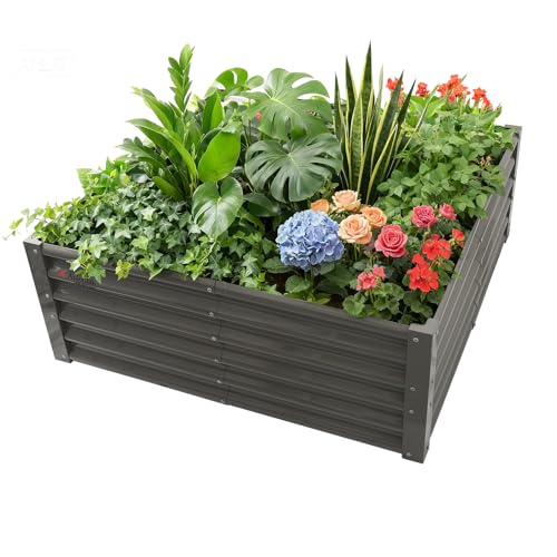 Anleolife 4x4x1.5ft Square Galvanized Raised Garden Bed, Quartz Grey - color: Square-quartz Grey, size: 4x4x1.5ft Tall