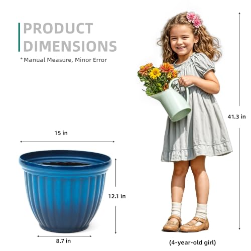Autodaya 15" Large Planters for Outdoor Plants Set of 2 Plastic Flower Pots - color: 15" Gradient Cobalt Blue Finish