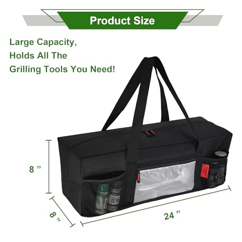 Extra Thick 24" Storage Bag Grill Tool Organizer Pro, BBQ Tool Heavy Duty Bag with Pockets, Double Layer 600D Oxford Cloth Waterproof (2X Thickness), Camping, Tailgating, BBQ Party Gift - style: (2x Thickness)(24" Lx8 Wx8 H)