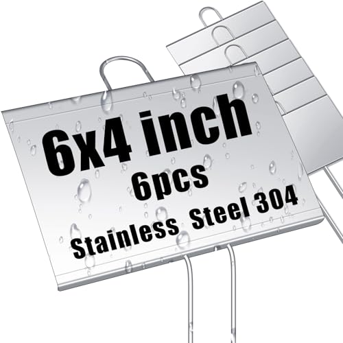 Landhoow 6 Pcs Large Plant Marker, 6'' X 4'' with 11'' Stake, Silver - color: Silver, size: 4'' X 6'' with 11'' Stake